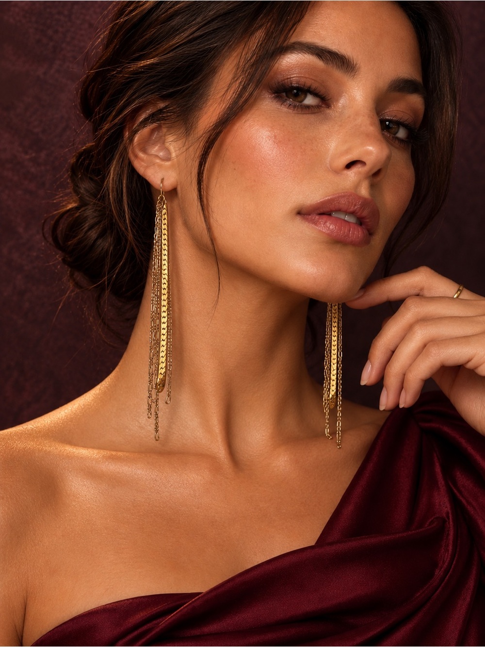 Anthropologie NWT Gold Chain Fringe Duster Earrings